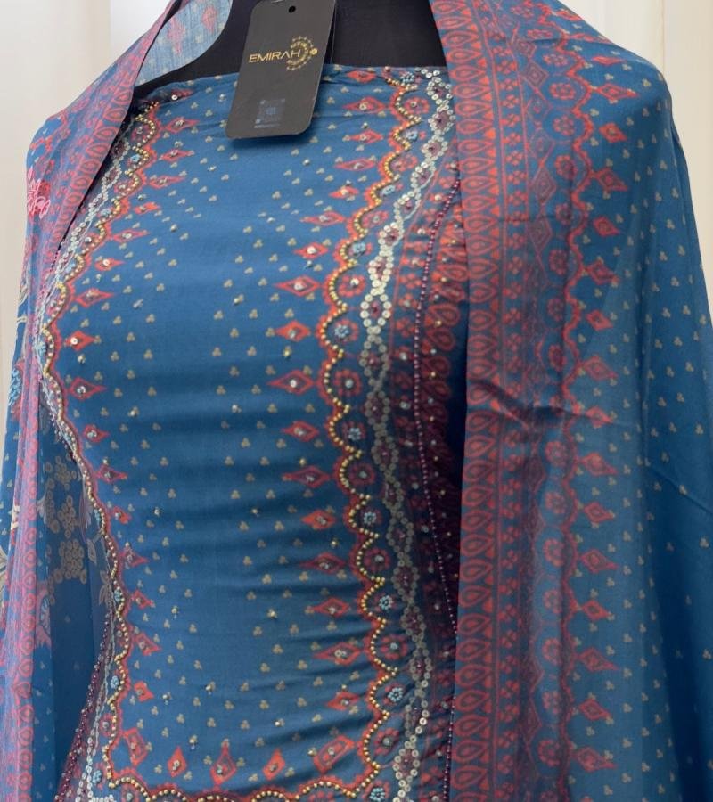 Vibrant Muslin Suit with Sequin Work and Santoon Bottom - Mixed Colors