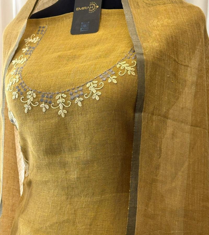 Elegantly Embroidered Pure Linen Suit  - Mixed Colors