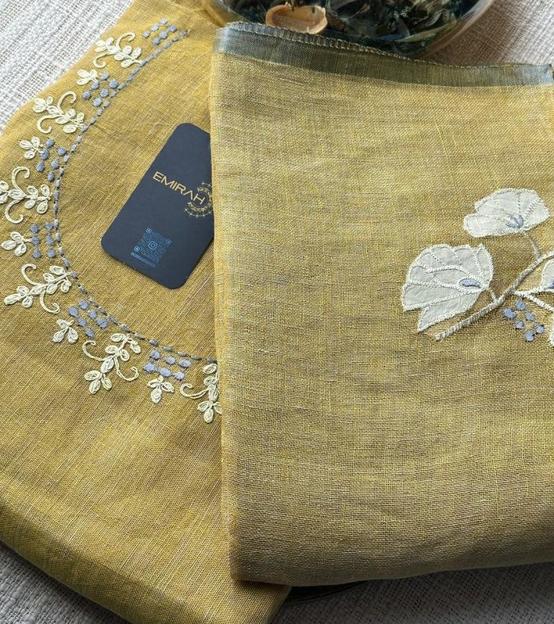 Elegantly Embroidered Pure Linen Suit  - Mixed Colors