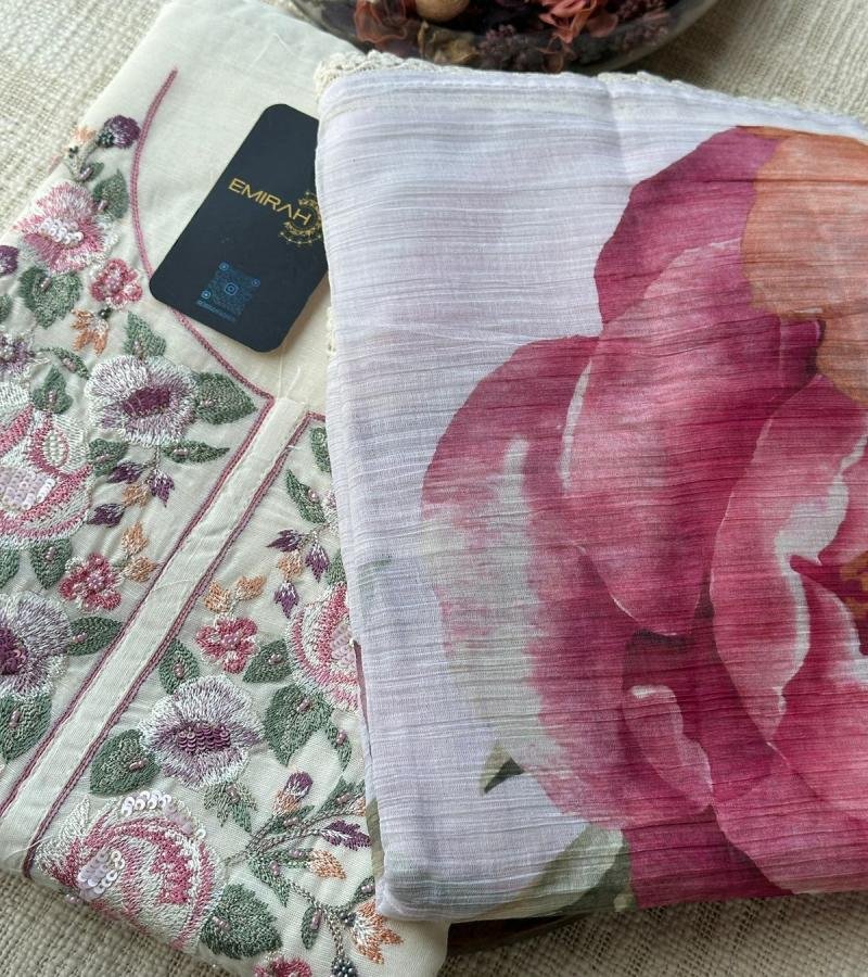 Exquisite Embroidered Silk Linen Suit with Digital Print Dupatta - Mixed Colors