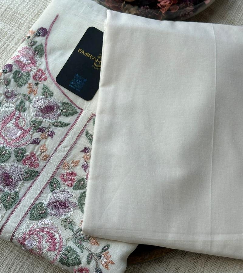 Exquisite Embroidered Silk Linen Suit with Digital Print Dupatta - Mixed Colors