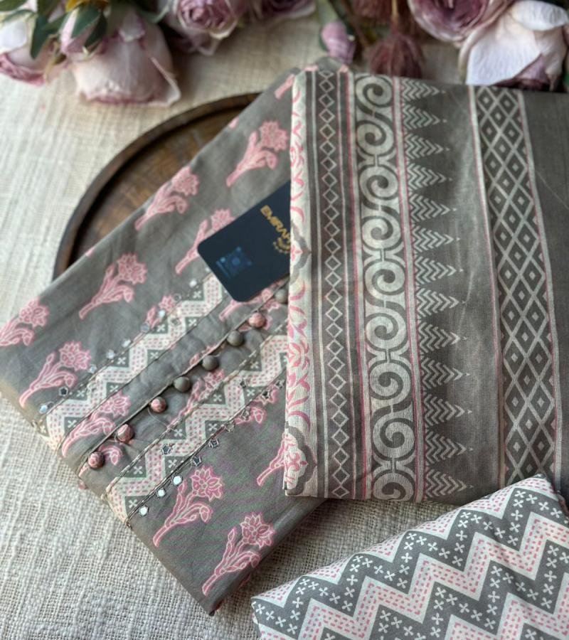 Elegant Slate Grey & Rose Cotton Suit - Royal Blue