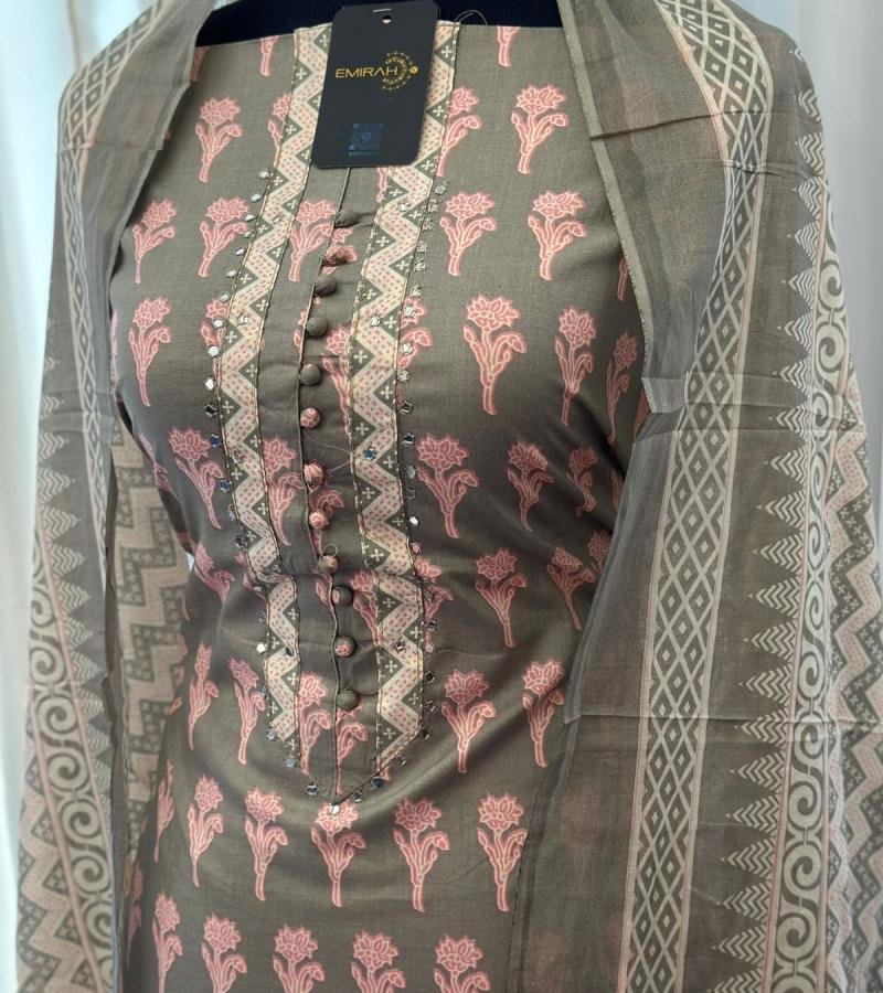 Elegant Slate Grey & Rose Cotton Suit - Royal Blue