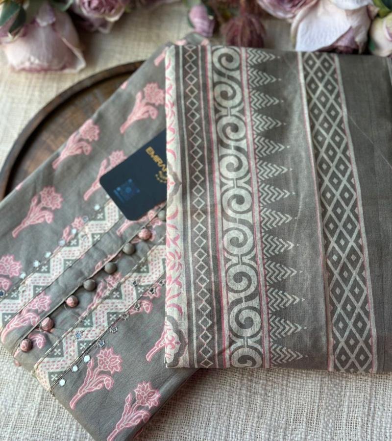 Elegant Slate Grey & Rose Cotton Suit - Royal Blue