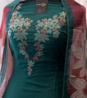 Muslin Silk Unstitched Suit - Jet Black