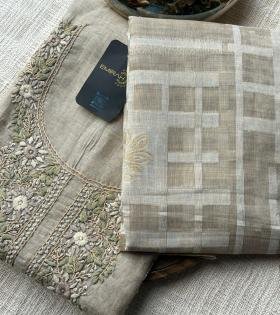  Classic Chanderi Salwar Suit with Jamdani Weaving  - Gold