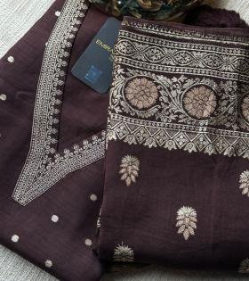 Rich Chocolate Brown Banarasi Silk Salwar Suit - Jet Black