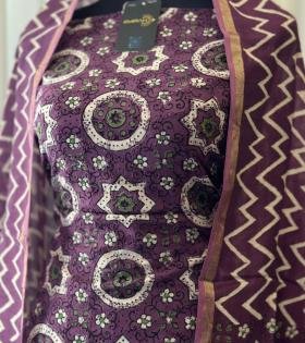 Intricately Designed Cotton Suit Set - Royal Blue