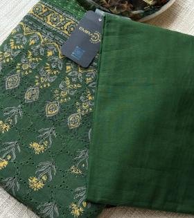 Hakoba Cotton Suit with Floral Print and Stripe Detailing - Gold