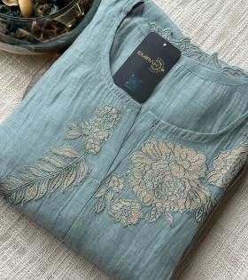 Malai Chanderi Unstitched Suit with Embroidery - Royal Blue