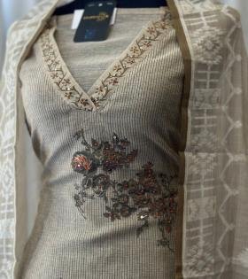 Silk Chanderi Suit with Embroidery - Emerald Green