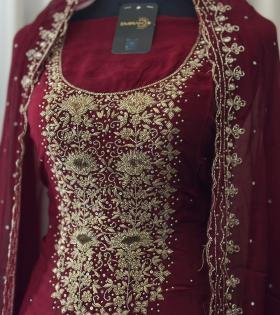 Organza Unstitched Suit - Emerald Green