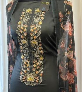 Enchanting Embroidered Jam Cotton Suit - Silver