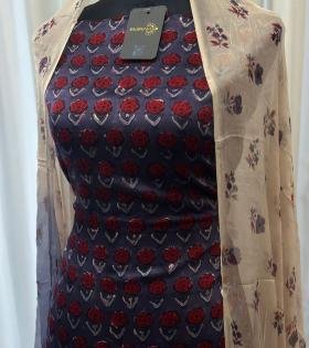 Graceful Modal Silk Block-Print Suit - Ruby Red