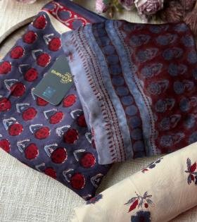 Graceful Modal Silk Block-Print Suit - Ruby Red