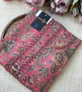 Botanical Muslin Silk Mirror-Work Suit - Royal Blue