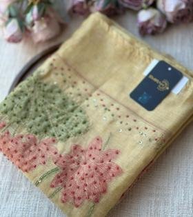 Elegant Rose Jamdani Chanderi Suit  - Gold