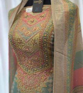 Graceful Tissue Suit with Intricate Detailing - Ruby Red