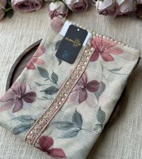 Graceful Kota Silk Suit with Floral Dupatta - Gold