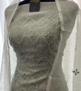 Elegant Net Kota Suit with Delicate Handwork - Ruby Red