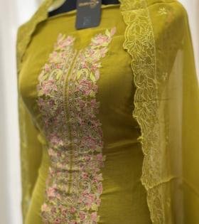 Elegant Floral Organza Suit - Jet Black