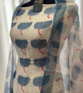 Elegant Printed Chanderi Suit - Silver
