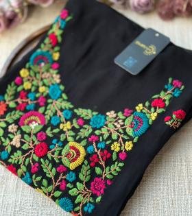 Elegant Floral Embroidered Georgette Suit - Charcoal Grey