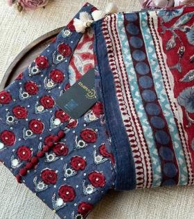 Floral Block Print Suit with Statement Dupatta - Ruby Red