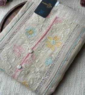 Pastel Charm Mul Chanderi Suit with Delicate Floral Embroidery - Gold