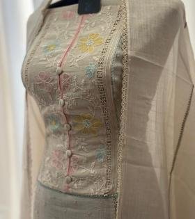  Pastel Charm Mul Chanderi Suit with Delicate Floral Embroidery - Gold