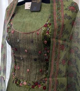 Elegant Floral Tissue Linen Suit - Rose Pink