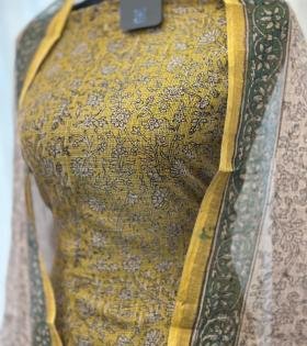 Rustic Floral Kota Doriya Suit - Emerald Green