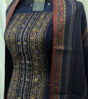 Classic Printed Muslin Suit - Emerald Green