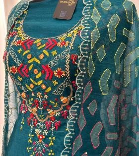 Heritage Threadwork Chanderi Suit - Emerald Green