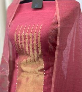 Jamdani Grace Chanderi Suit - Ruby Red