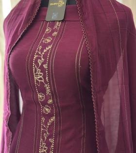 Wine Bloom Mul Chanderi Elegance - Ruby Red