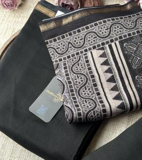  Maheshwari Silk Suit Set - Charcoal Grey