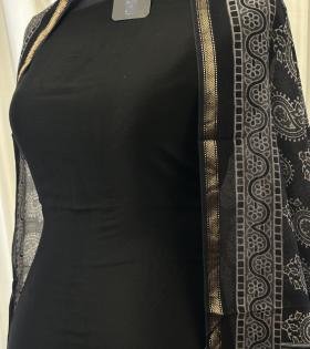  Maheshwari Silk Suit Set - Charcoal Grey