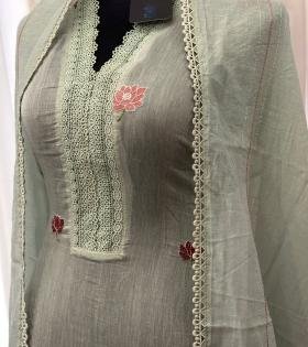 Mul chanderi suit set - Emerald Green
