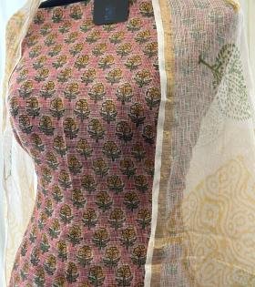 Floral Grace Kota Doria Suit - Rose Pink