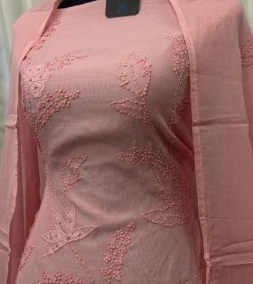 Blush Bloom Mul Chanderi Suit - Rose Pink