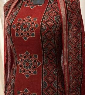 Earthy Elegance, Timeless Ajrakh - Ruby Red