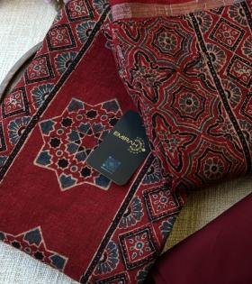 Earthy Elegance, Timeless Ajrakh - Ruby Red