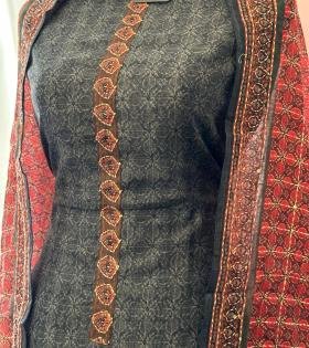 Elegant Kota Chanderi Suit Set - Jet Black