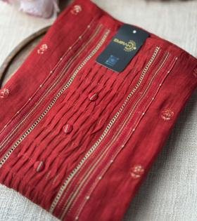Elegant Mul Chanderi Suit Set with Handcrafted Pintucks & Embroidered Detailing - Mixed Colors