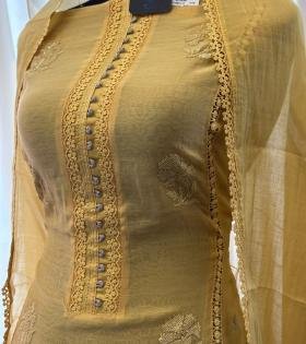 Elegant Mul Chanderi Suit Set with Handcrafted Pintucks & Embroidered Detailing - Mixed Colors