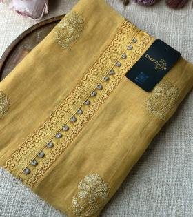Elegant Mul Chanderi Suit Set with Handcrafted Pintucks & Embroidered Detailing - Mixed Colors
