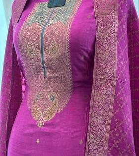 Elegant Chanderi Suit with Jamdani Weaving & Woven Dupatta - Mixed Colors