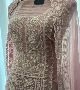 Elegant Georgette Suit with Intricate Hand Embroidery - Rose Pink