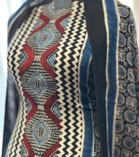 Elegant Modal Silk Suit with Artistic Handblock Prints - Royal Blue